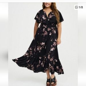 Torrid Black Maxi Dress with Pink Floral Design- Torrid Size 0